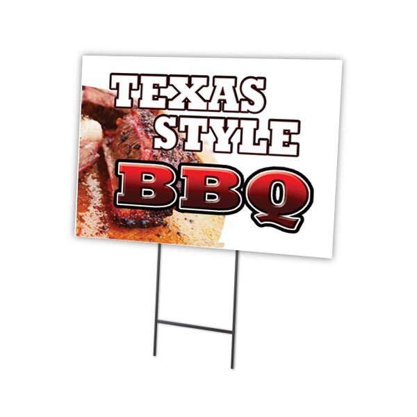 Texas Style Bbq Yard Sign & Stake outdoor plastic coroplast window, C-1824-DS-Texas Style BBQ